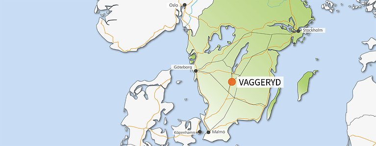 Karta som visa Vaggeryds läge i Sverige och Skandinavien